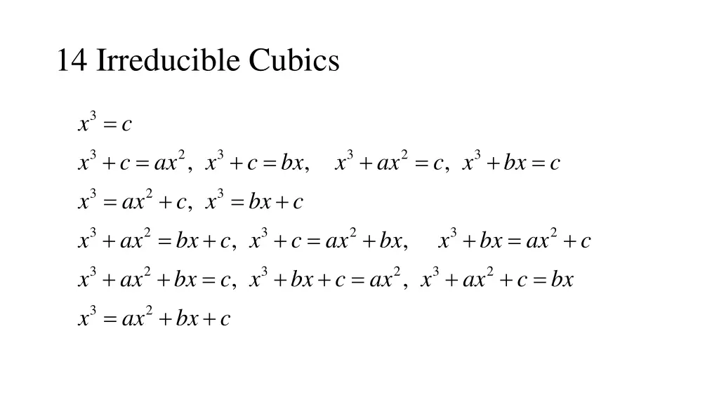 14 irreducible cubics