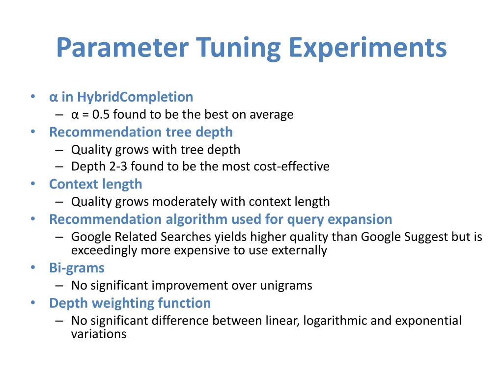 parameter tuning experiments