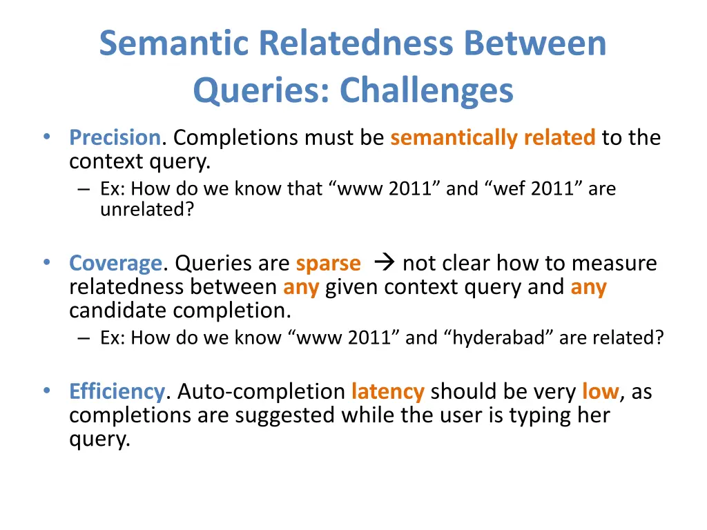 semantic relatedness between queries challenges