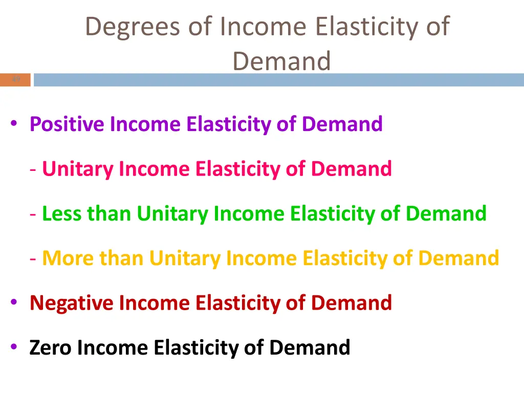degrees of income elasticity of demand