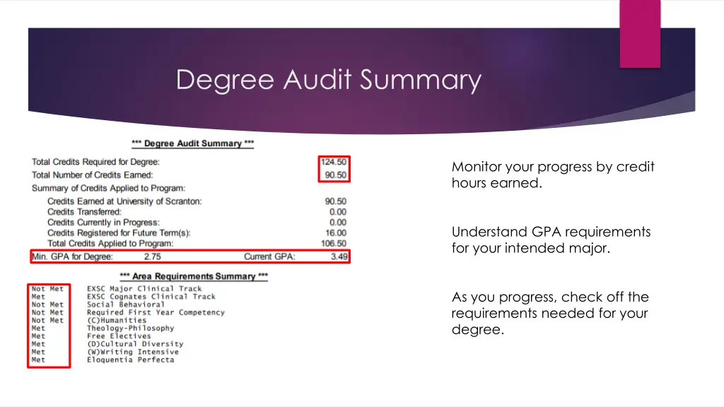 degree audit summary