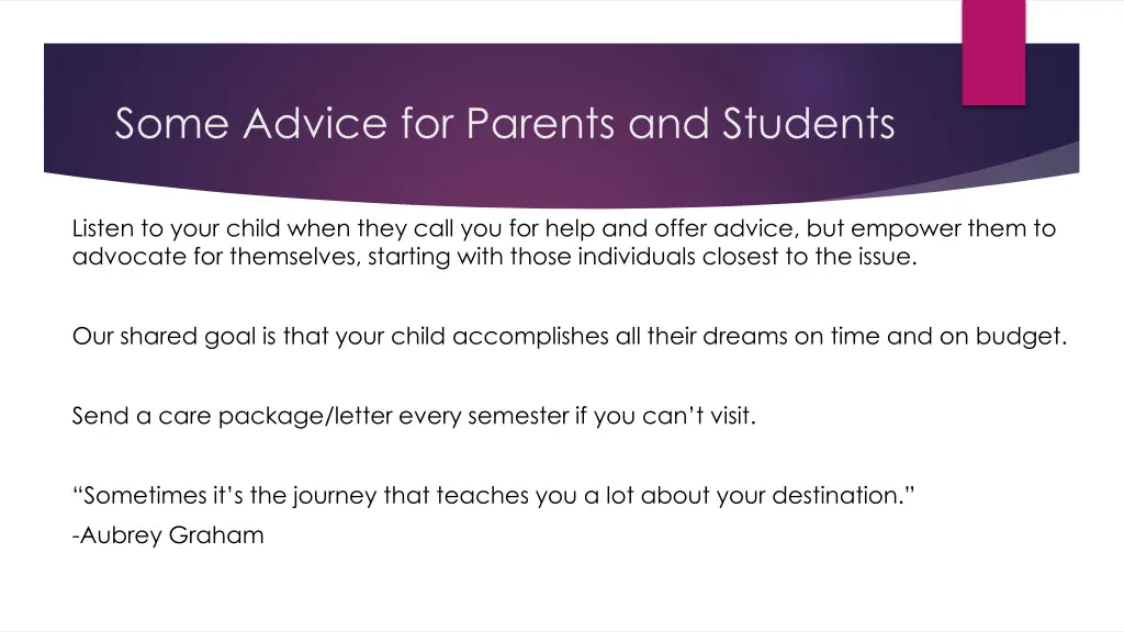 some advice for parents and students