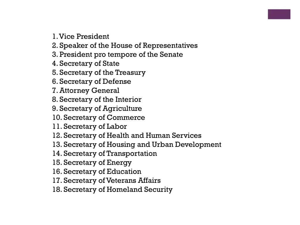 1 vice president 2 speaker of the house