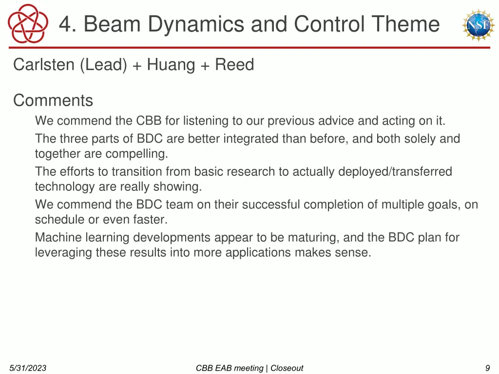 4 beam dynamics and control theme
