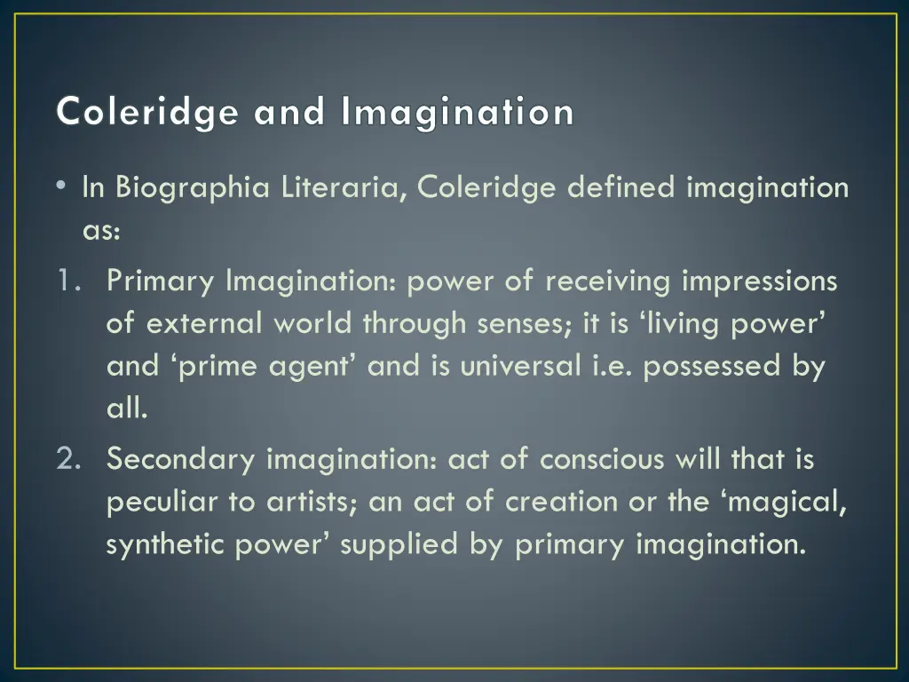 coleridge and imagination