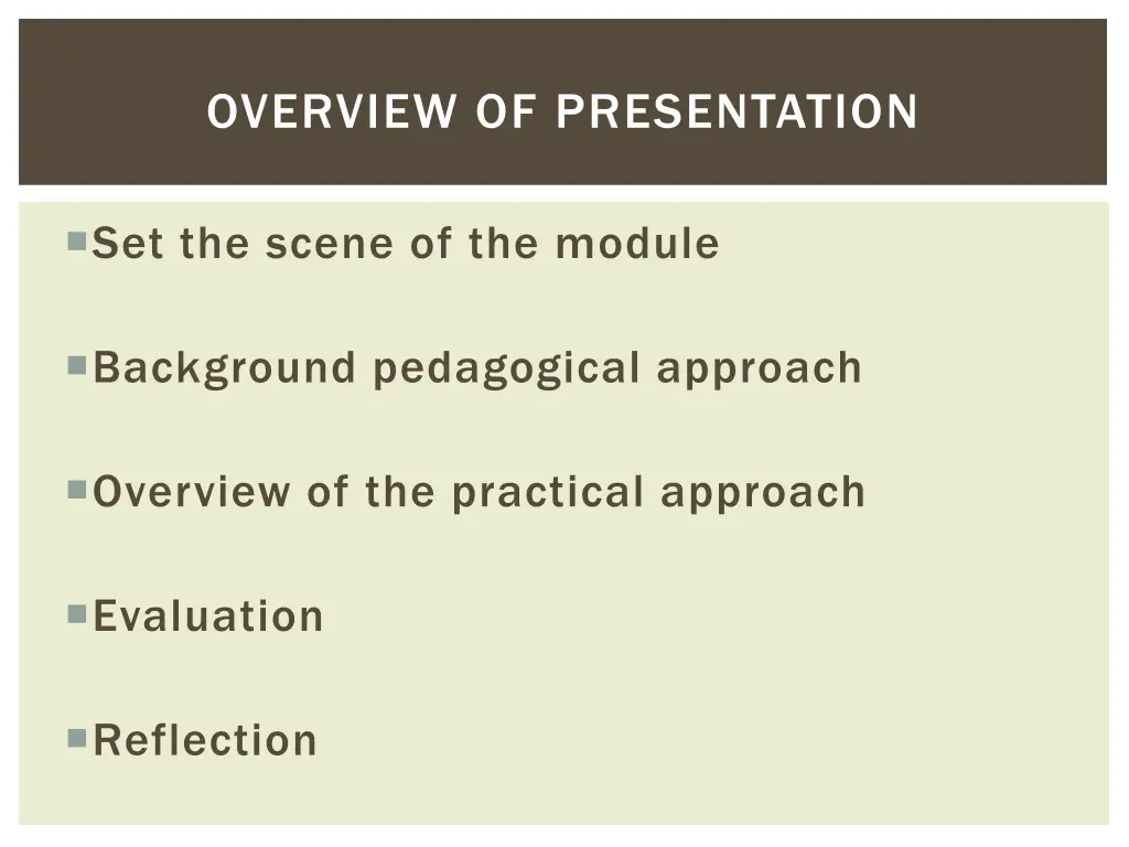 overview of presentation