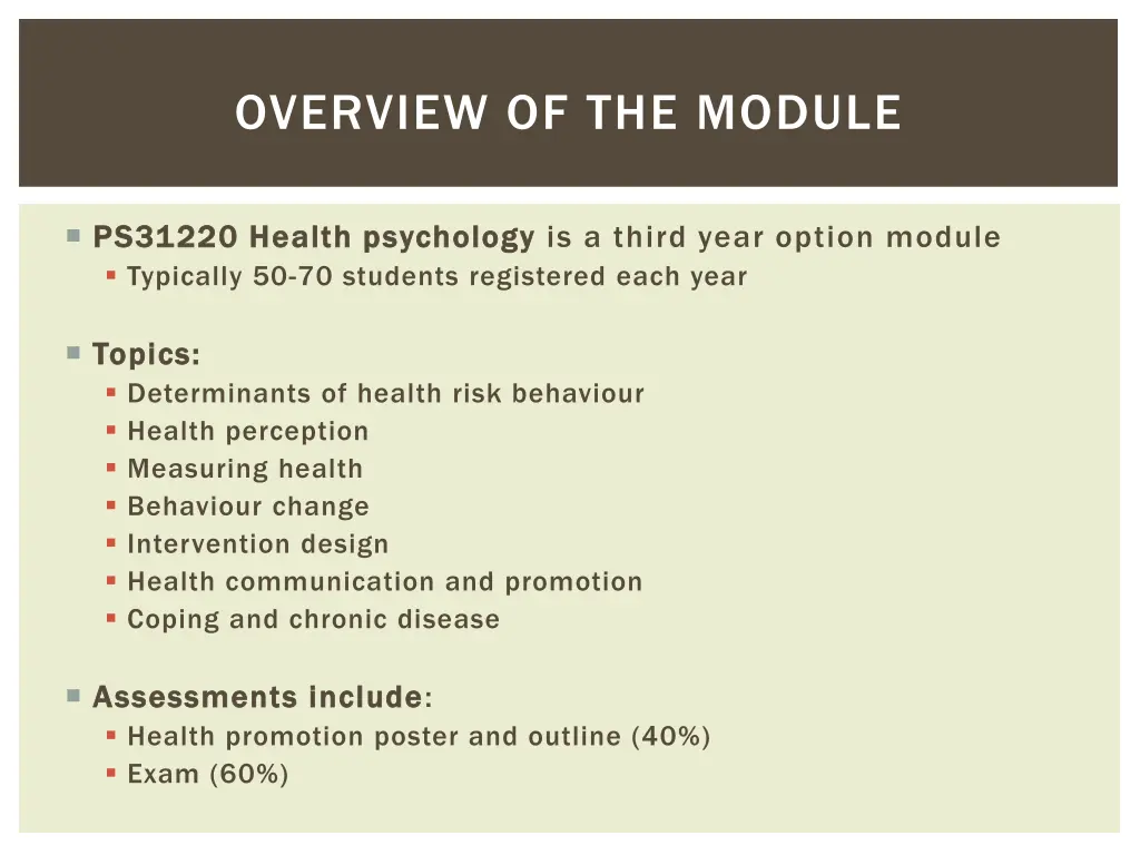 overview of the module