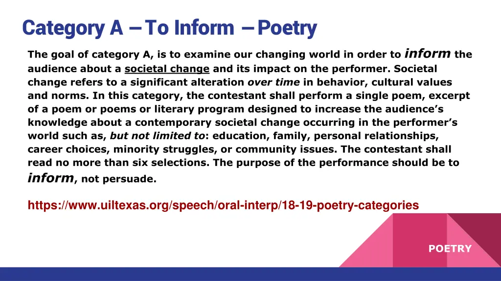category a to inform poetry the goal of category