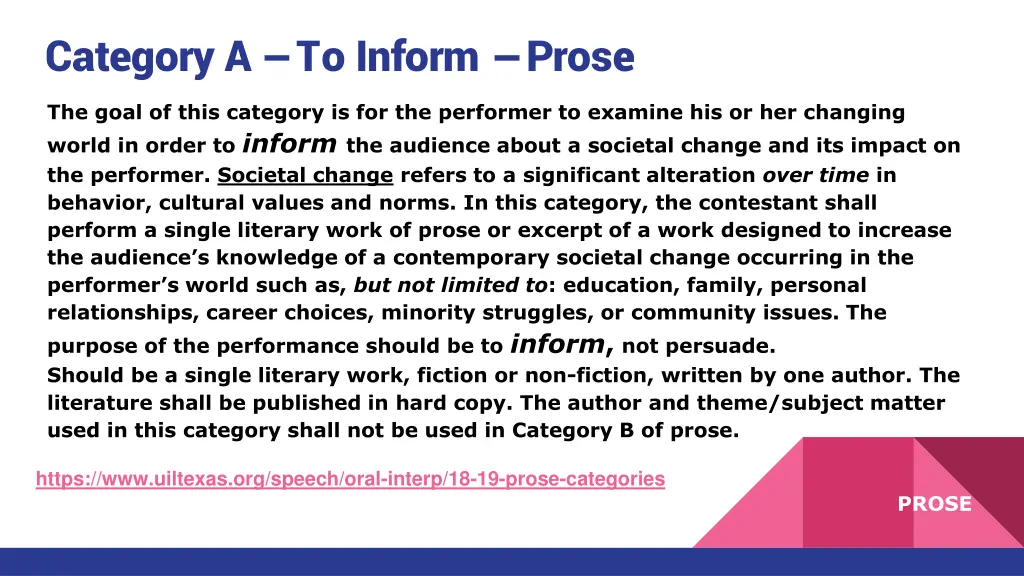 category a to inform prose