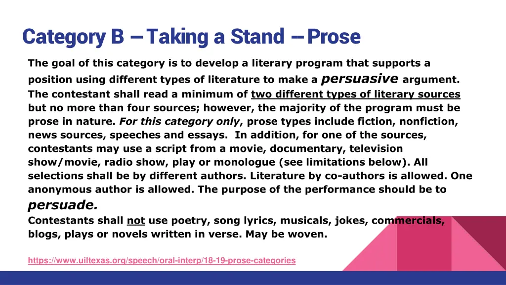 category b taking a stand prose