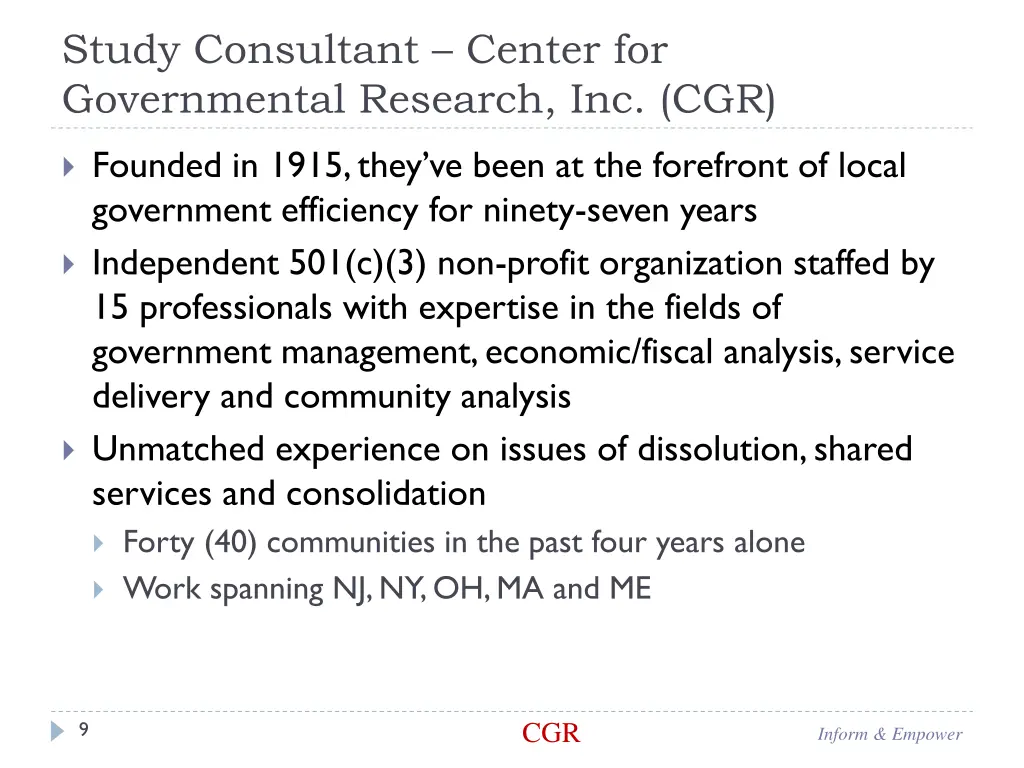 study consultant center for governmental research