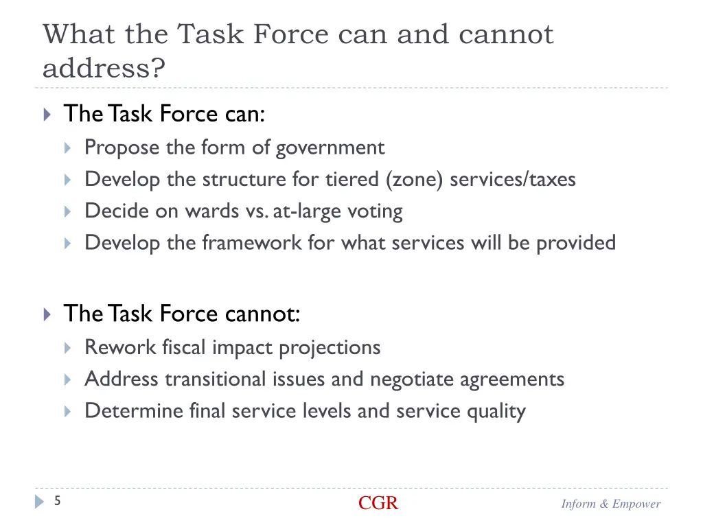 what the task force can and cannot address