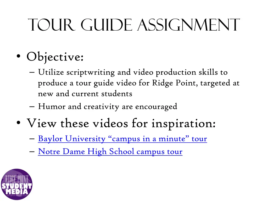 tour guide assignment