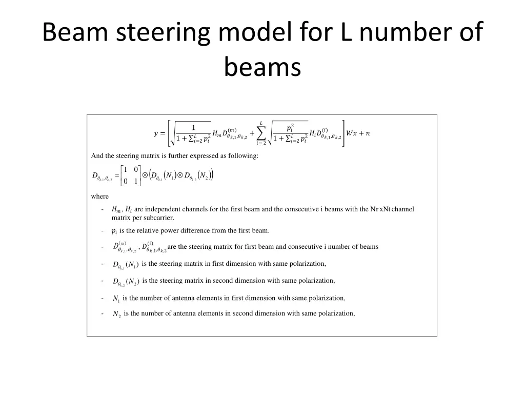 beam steering model for l number of beams