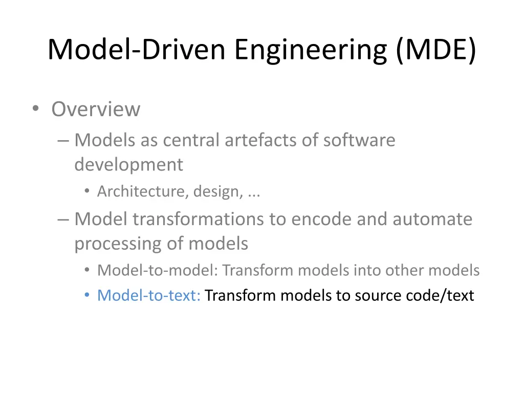 model driven engineering mde 1