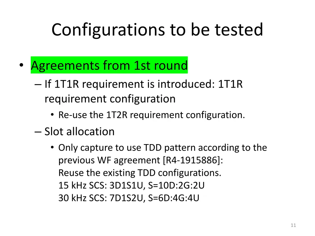 configurations to be tested
