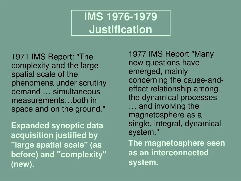 ims 1976 1979 justification