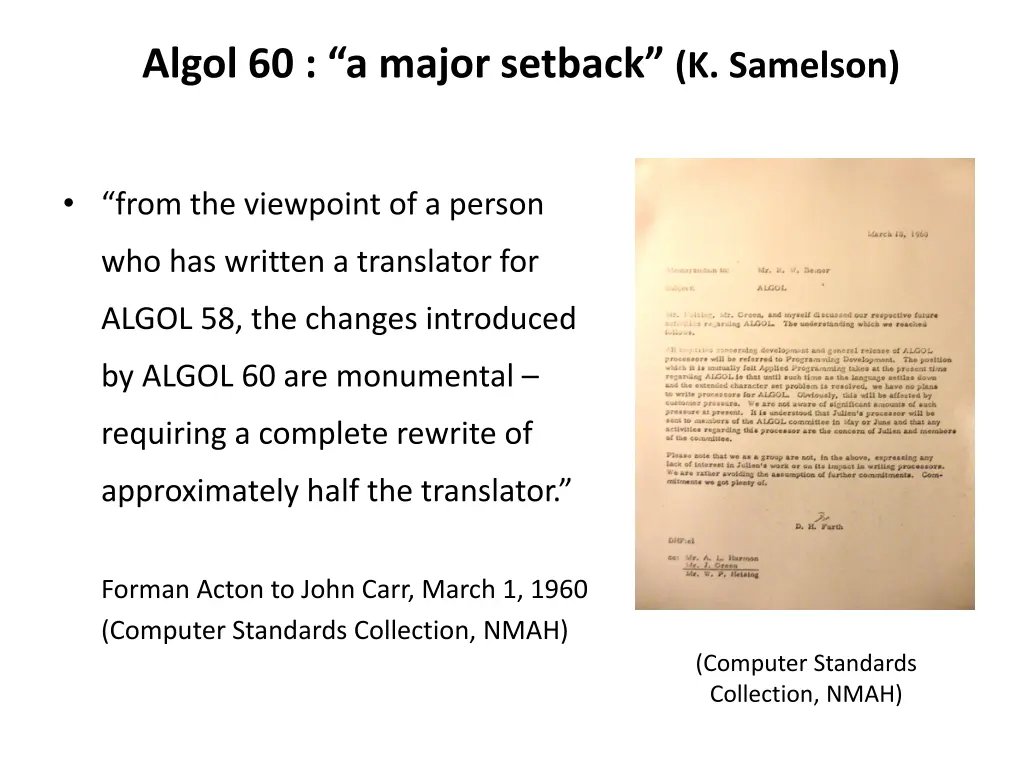 algol 60 a major setback k samelson