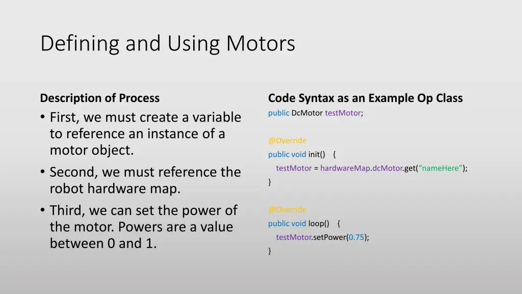 defining and using motors