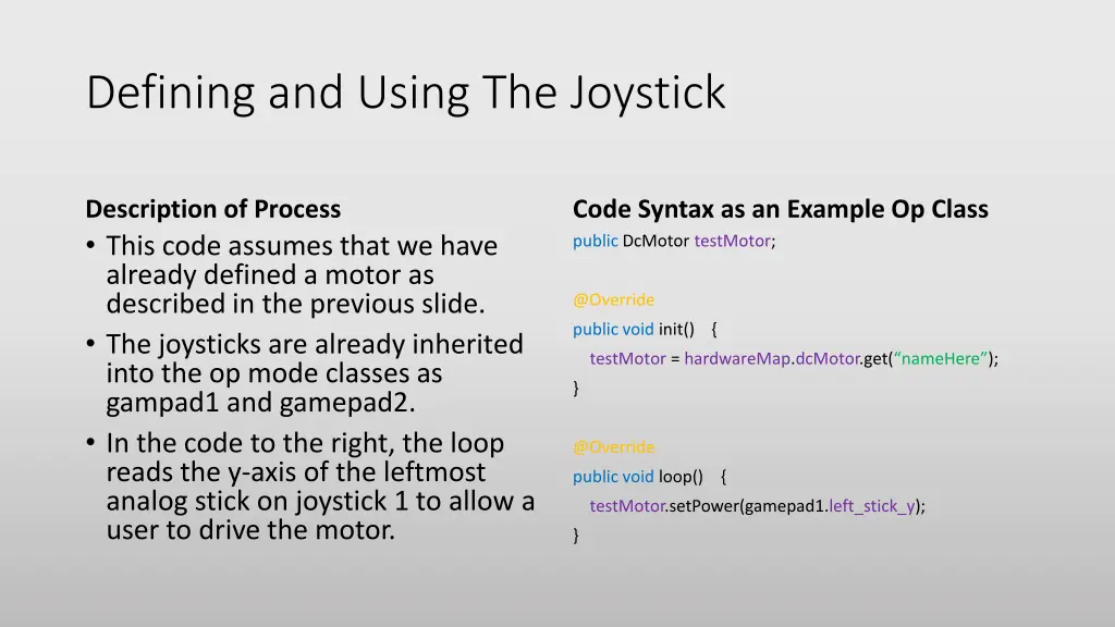 defining and using the joystick