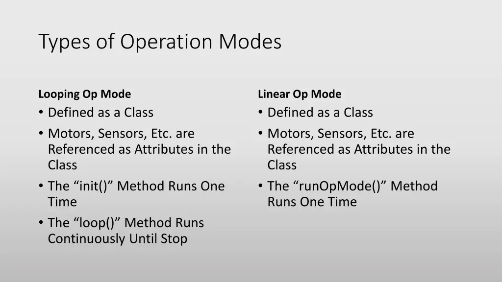 types of operation modes