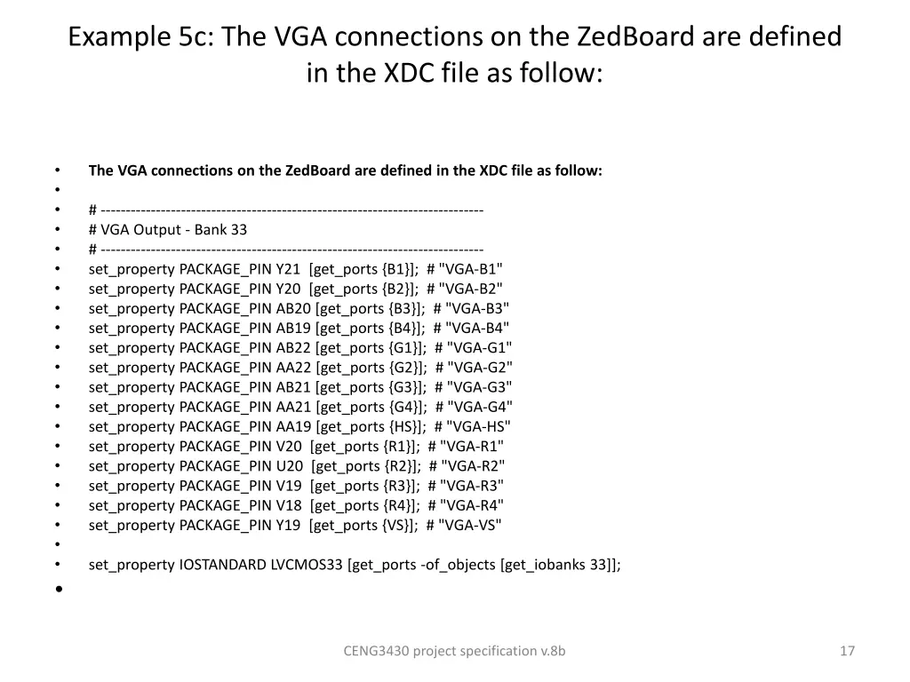 example 5c the vga connections on the zedboard