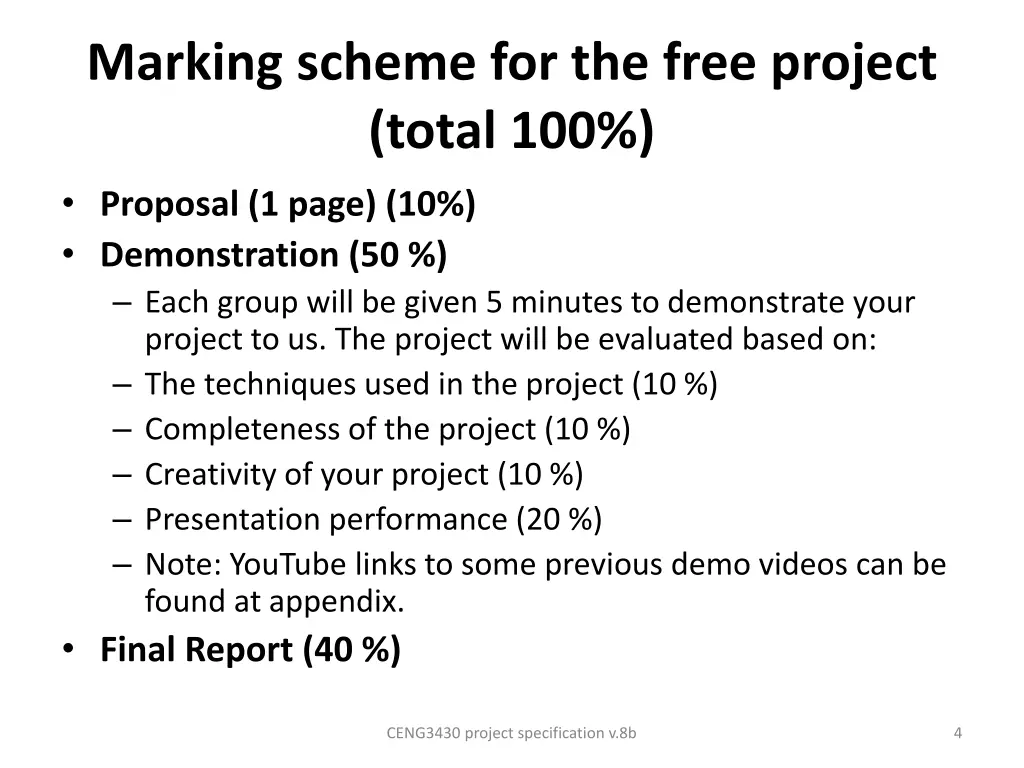 marking scheme for the free project total