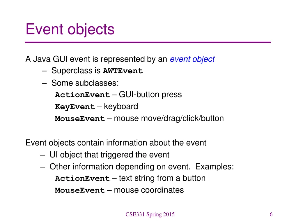 event objects