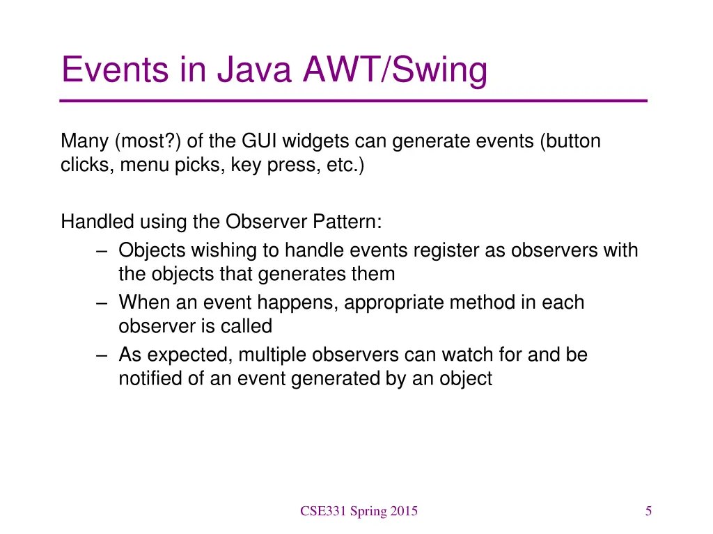 events in java awt swing