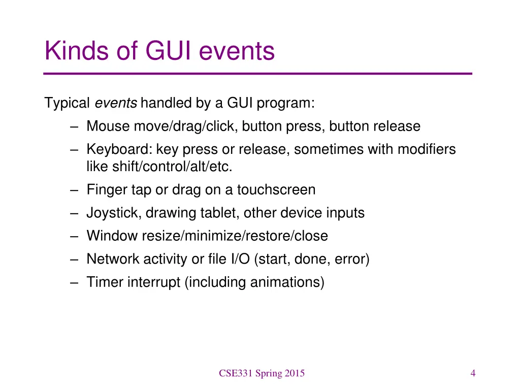 kinds of gui events