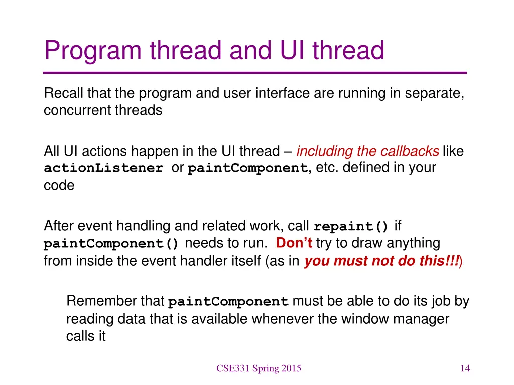 program thread and ui thread