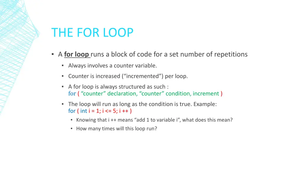 the for loop