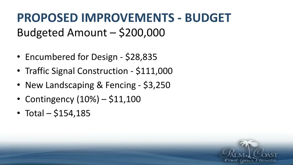 proposed improvements budget budgeted amount