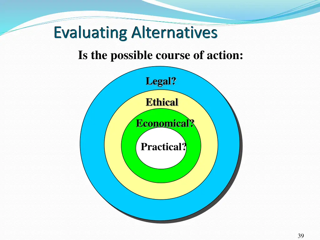 evaluating alternatives is the possible course