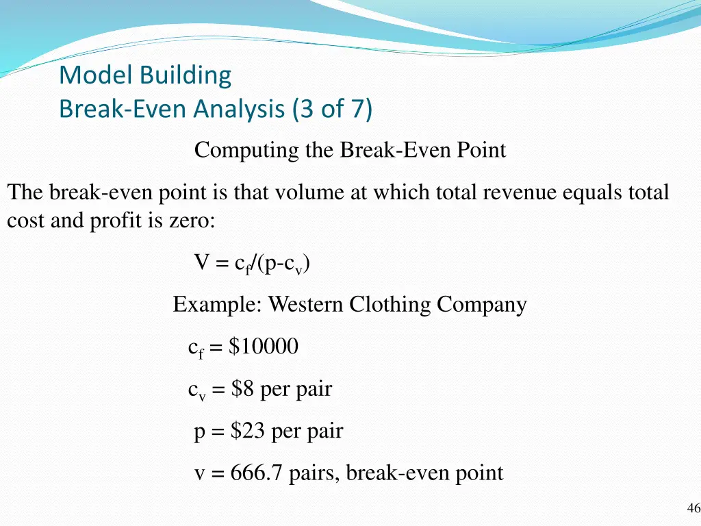 model building break even analysis
