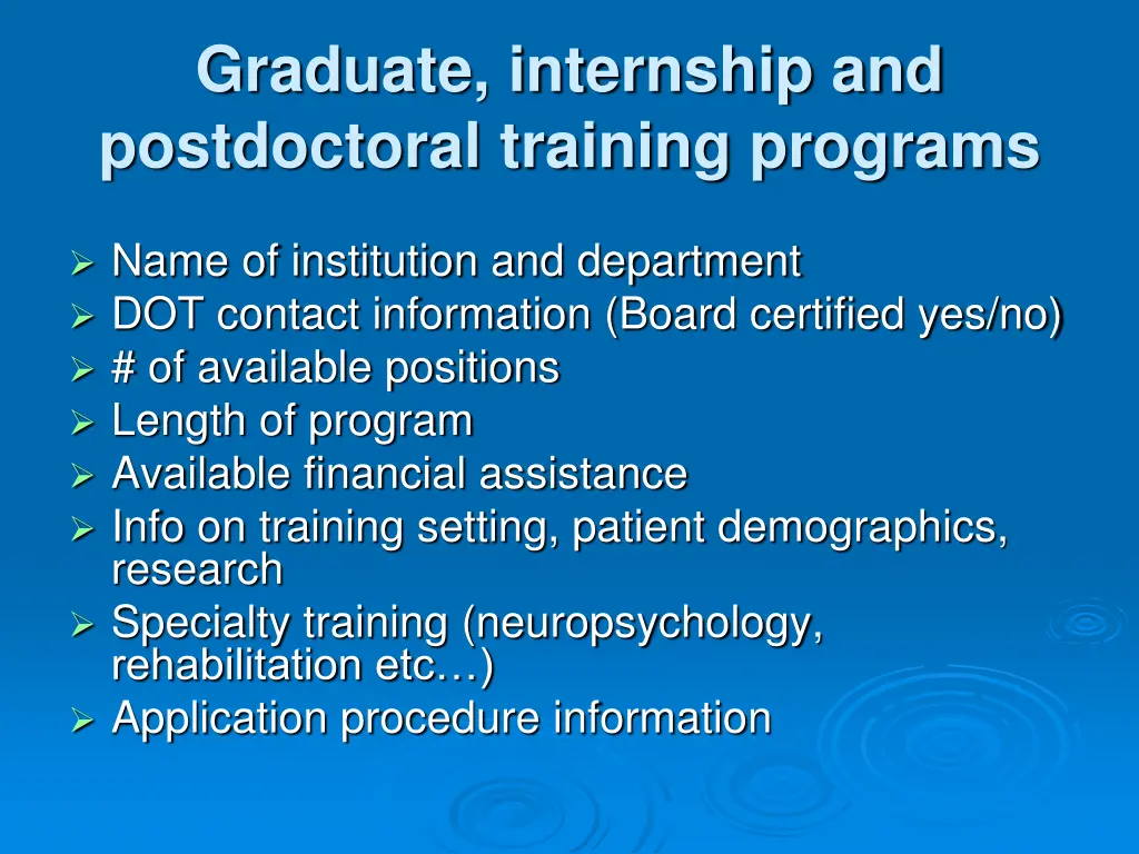 graduate internship and postdoctoral training