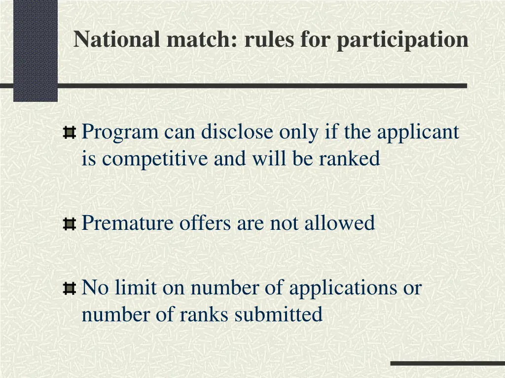 national match rules for participation