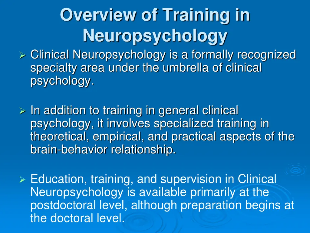 overview of training in neuropsychology clinical