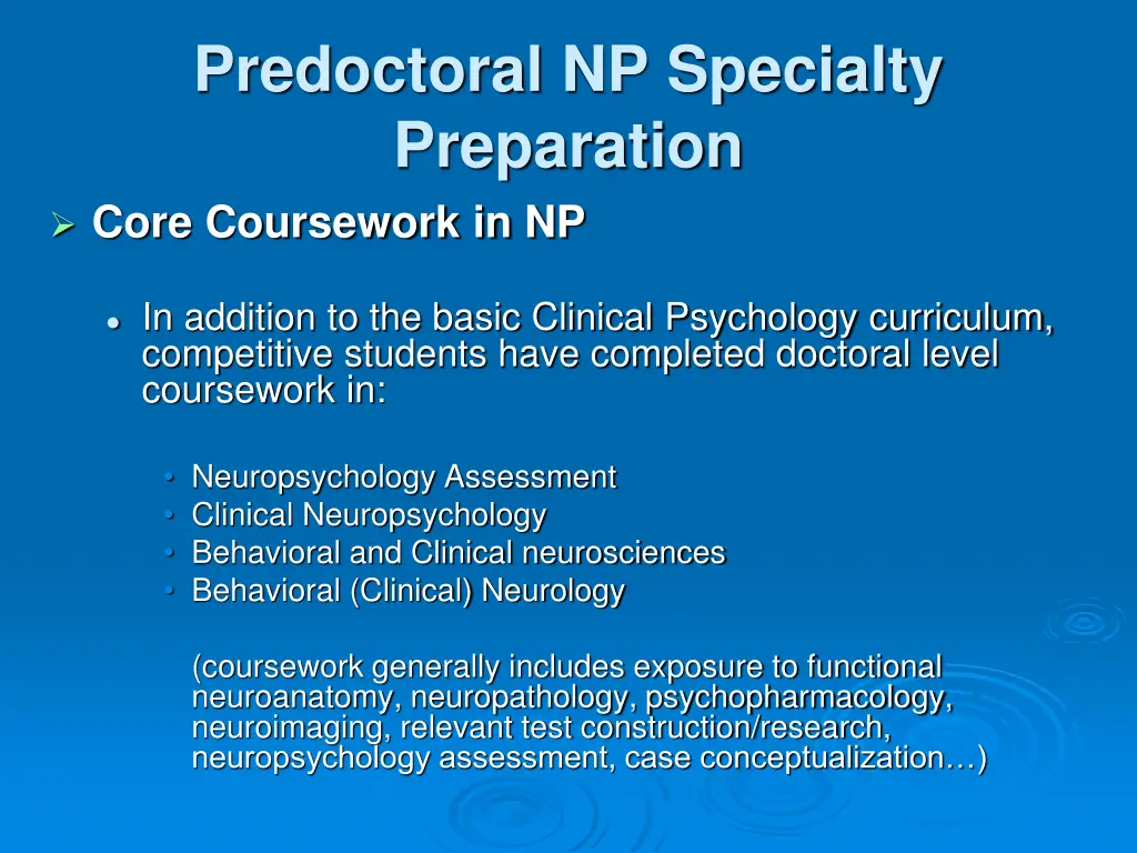 predoctoral np specialty preparation core