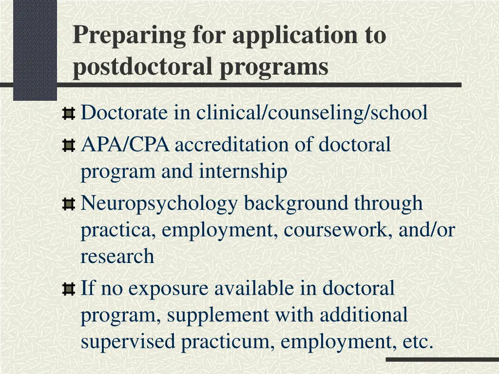 preparing for application to postdoctoral programs