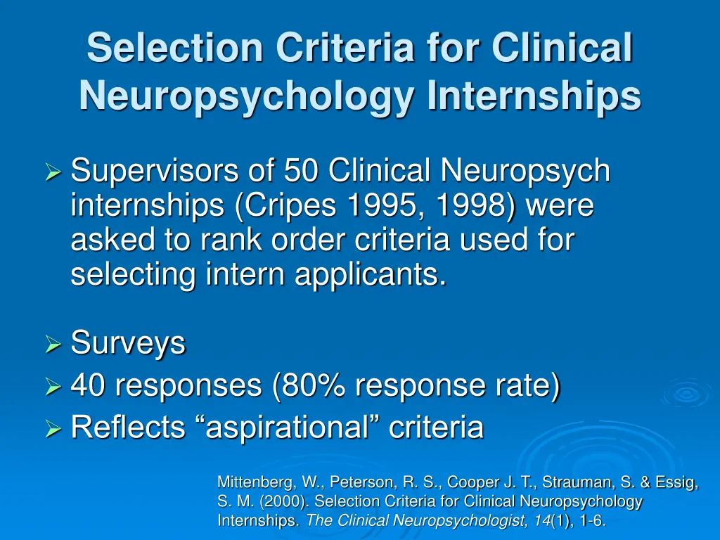 selection criteria for clinical neuropsychology