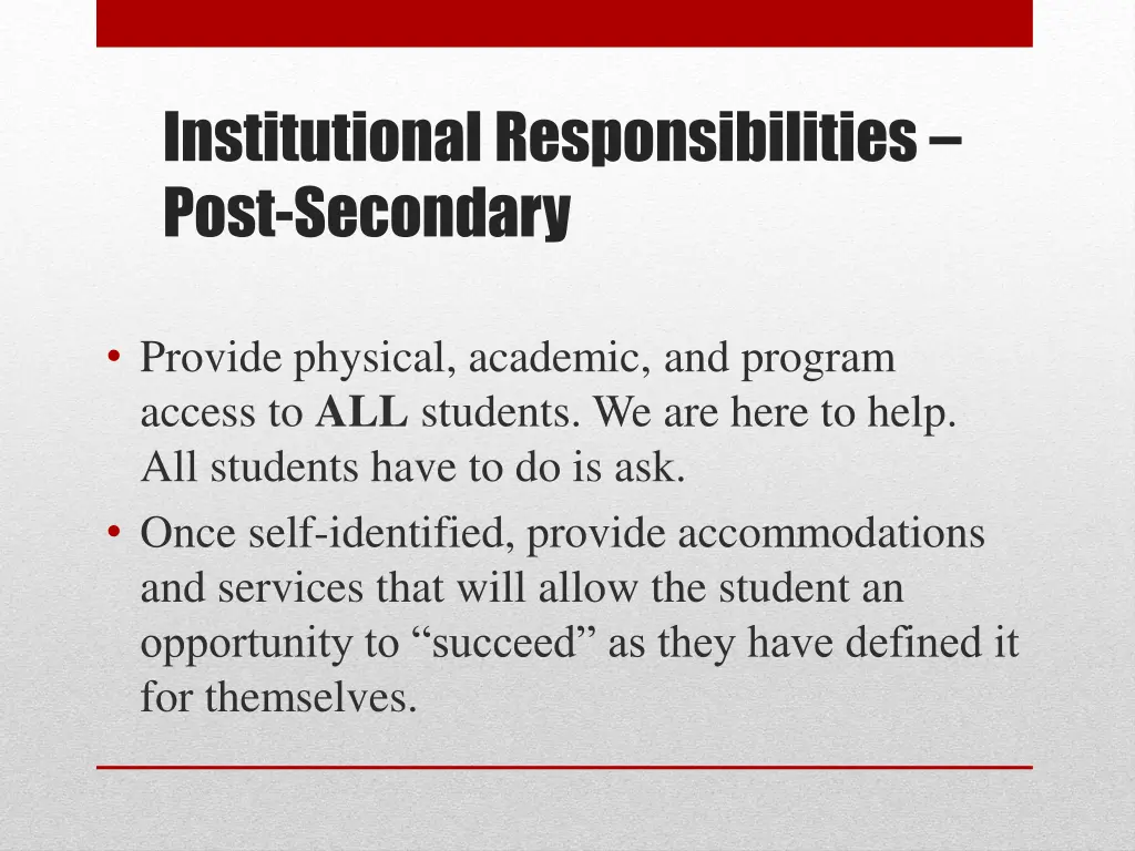 institutional responsibilities post secondary