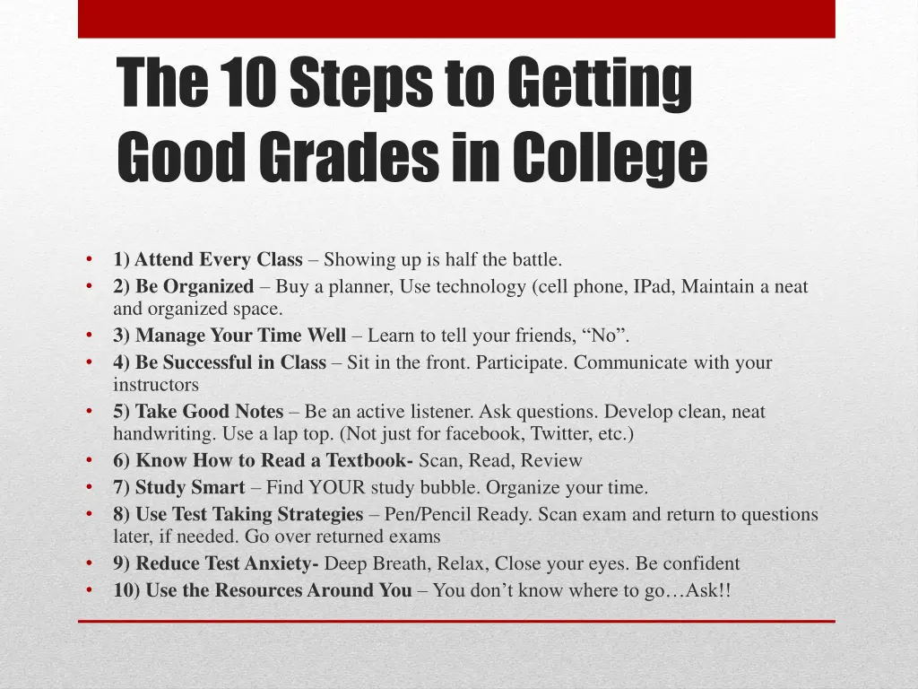 the 10 steps to getting good grades in college