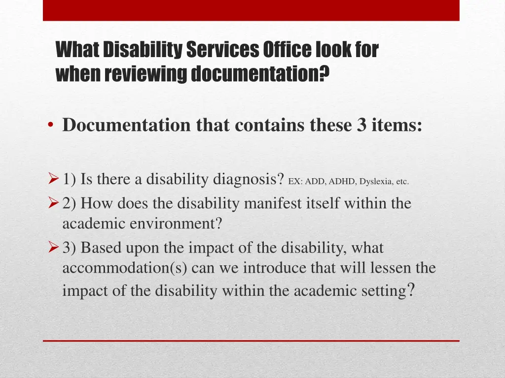 what disability services office look for when