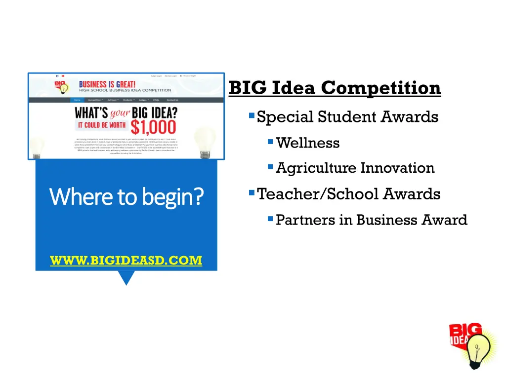 big idea competition special student awards