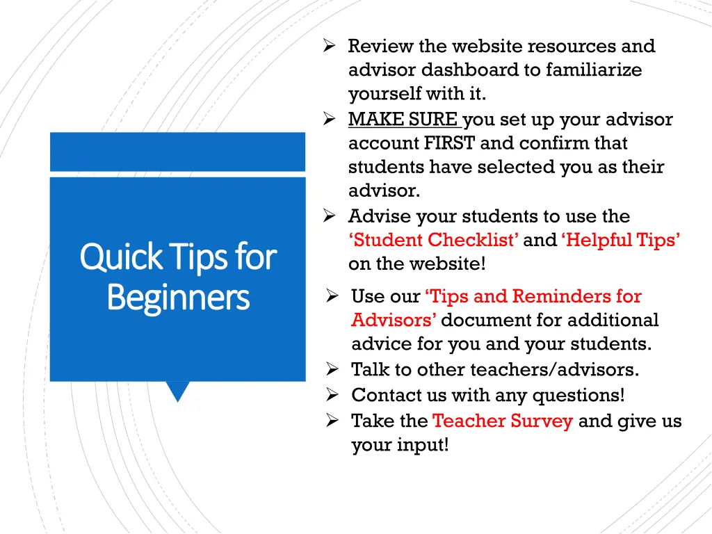 review the website resources and advisor