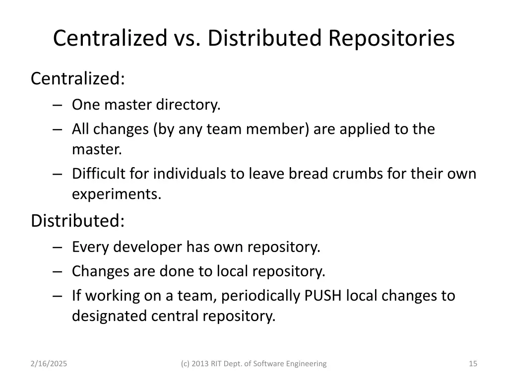 centralized vs distributed repositories