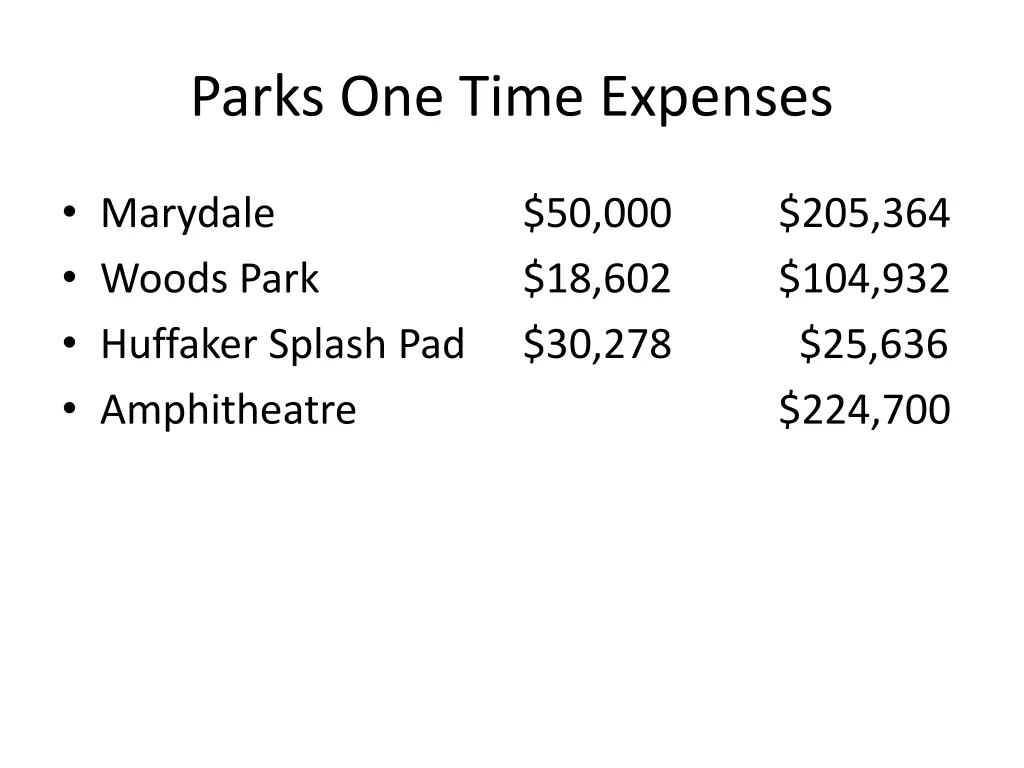 parks one time expenses 3