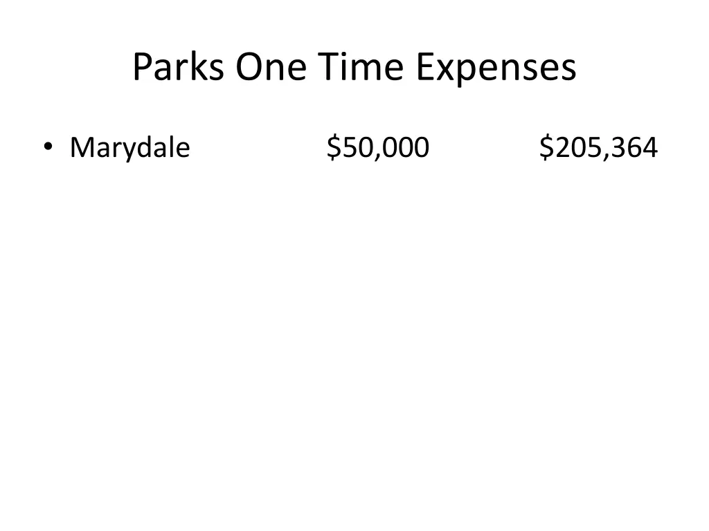 parks one time expenses