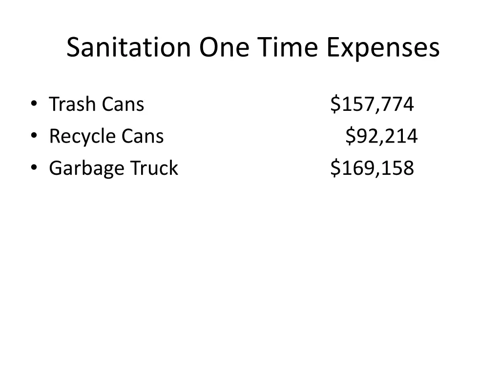sanitation one time expenses 2
